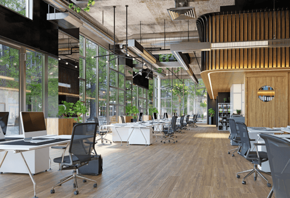 A large open plan office space, built with a one stop solution for office design and space planning with the customer in mind.